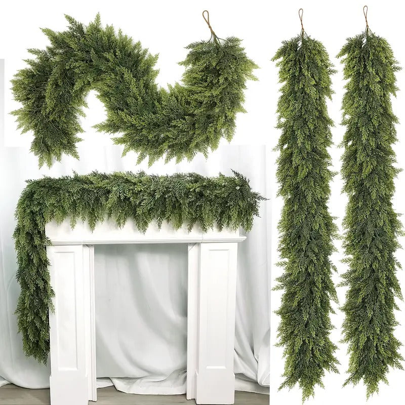 Real Touch Artificial Cedar Garland 6FT 2 Pack – Natural Looking Greenery Decor for Walls, Mantels, Christmas & Home Decoration