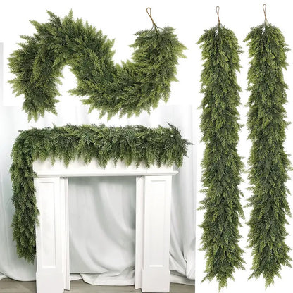 Real Touch Artificial Cedar Garland 6FT 2 Pack – Natural Looking Greenery Decor for Walls, Mantels, Christmas & Home Decoration