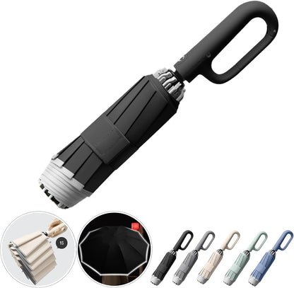 Automatic Folding Umbrella, Windproof & Waterproof Portable Rain Umbrella with Wrist Strap for Men & Women