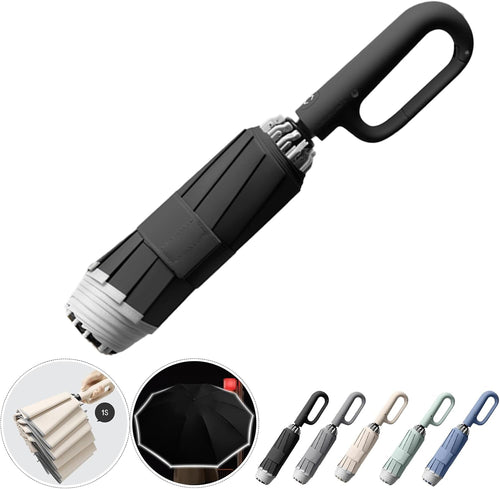 Automatic Folding Umbrella, Windproof & Waterproof Portable Rain Umbrella with Wrist Strap for Men & Women