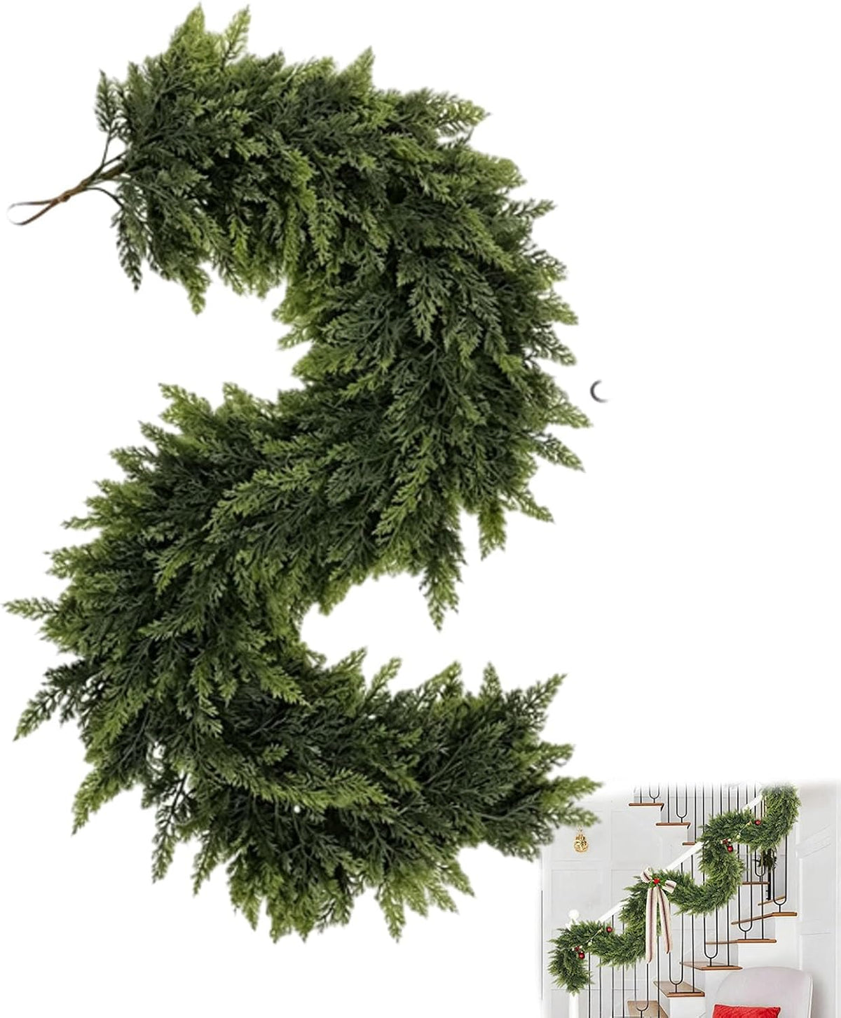 Real Touch Artificial Cedar Garland 6FT 2 Pack – Natural Looking Greenery Decor for Walls, Mantels, Christmas & Home Decoration