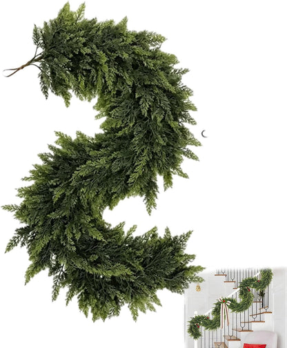 Real Touch Artificial Cedar Garland 6FT 2 Pack – Natural Looking Greenery Decor for Walls, Mantels, Christmas & Home Decoration