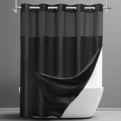 Washable Waffle Weave Shower Curtain with Snap-In Liner, Waterproof Double Layer Bathroom Curtain 71 x 74 Inch