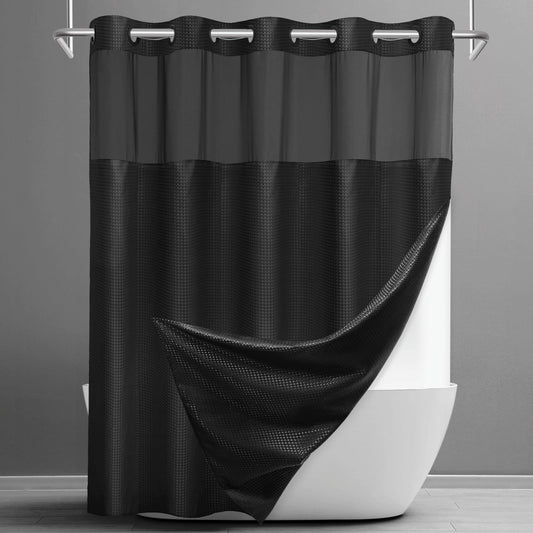 Washable Waffle Weave Shower Curtain with Snap-In Liner, Waterproof Double Layer Bathroom Curtain 71 x 74 Inch