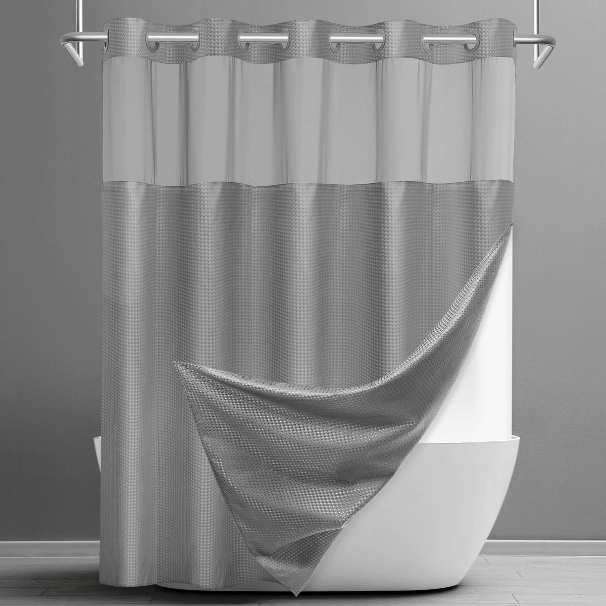Washable Waffle Weave Shower Curtain with Snap-In Liner, Waterproof Double Layer Bathroom Curtain 71 x 74 Inch