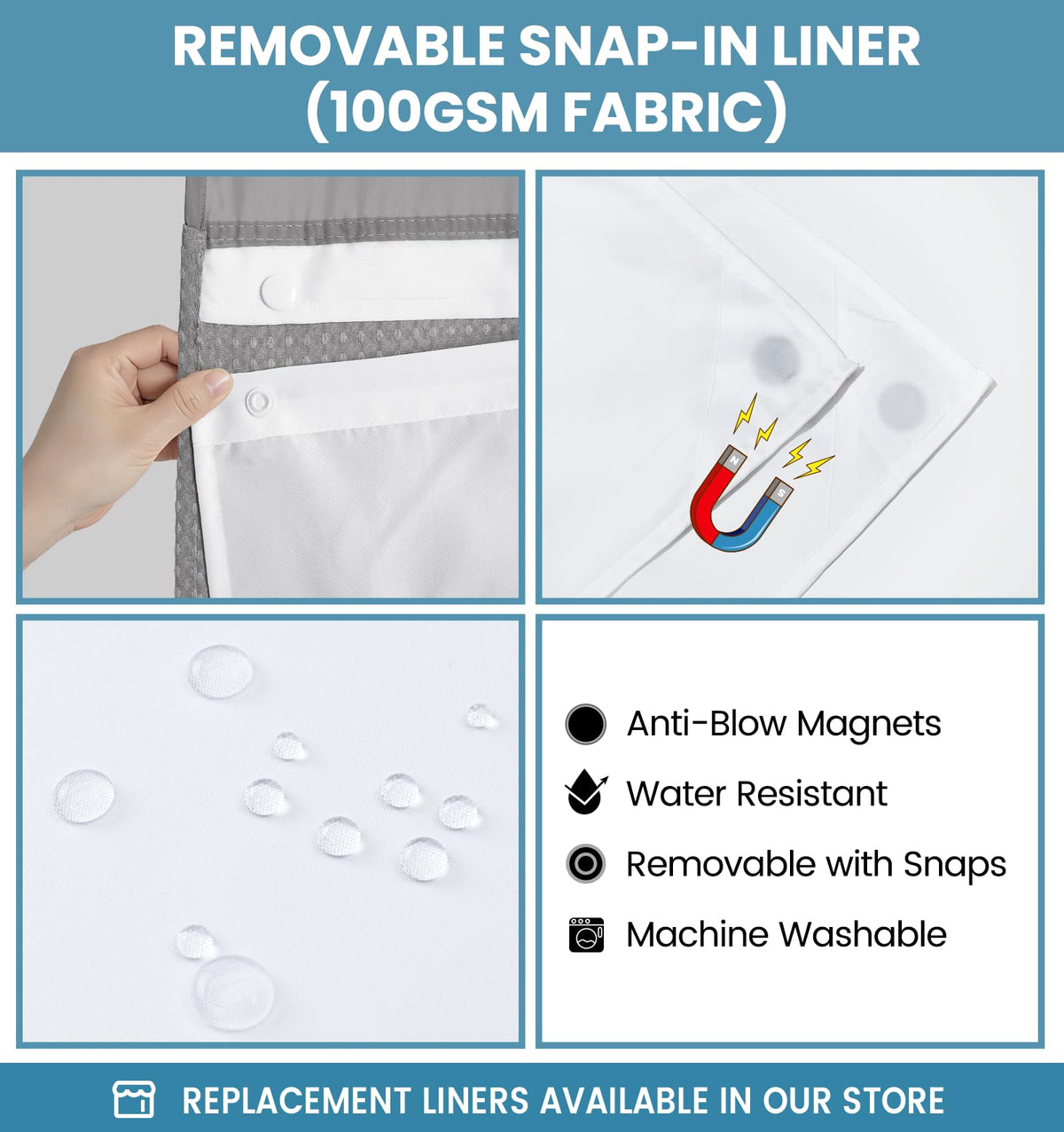 Washable Waffle Weave Shower Curtain with Snap-In Liner, Waterproof Double Layer Bathroom Curtain 71 x 74 Inch