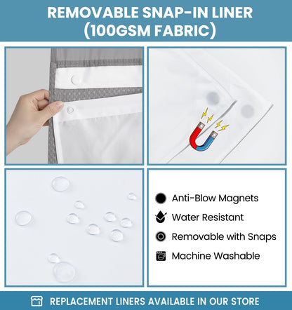Washable Waffle Weave Shower Curtain with Snap-In Liner, Waterproof Double Layer Bathroom Curtain 71 x 74 Inch