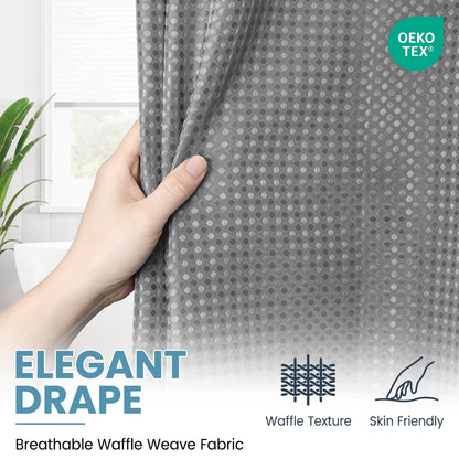 Washable Waffle Weave Shower Curtain with Snap-In Liner, Waterproof Double Layer Bathroom Curtain 71 x 74 Inch