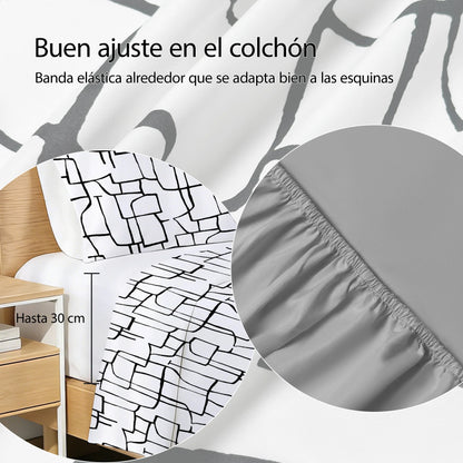Printed Breathable Microfiber Sheet Set Adjustable Fitted Sheet 30 cm Pillowcases Set 3 4 Pieces Bed 90 105 135 150 180 Soft Washable Daily Use Various Designs