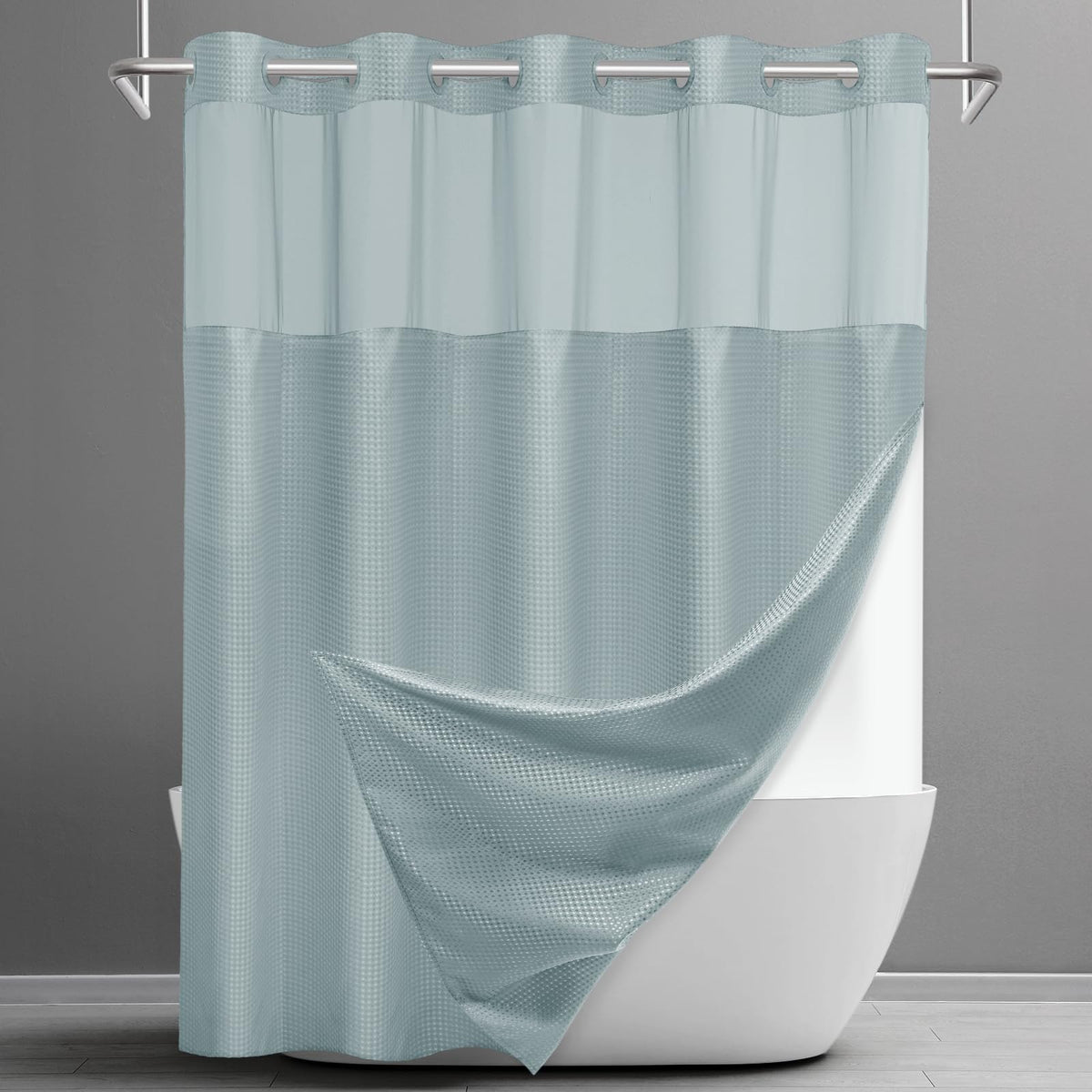 Washable Waffle Weave Shower Curtain with Snap-In Liner, Waterproof Double Layer Bathroom Curtain 71 x 74 Inch