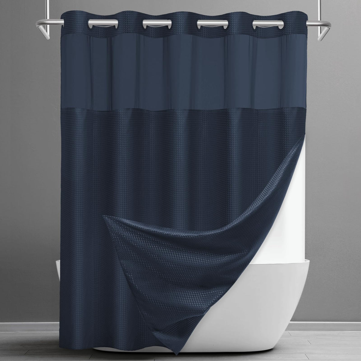 Washable Waffle Weave Shower Curtain with Snap-In Liner, Waterproof Double Layer Bathroom Curtain 71 x 74 Inch