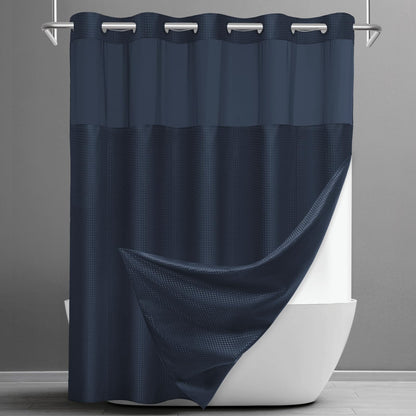 Washable Waffle Weave Shower Curtain with Snap-In Liner, Waterproof Double Layer Bathroom Curtain 71 x 74 Inch