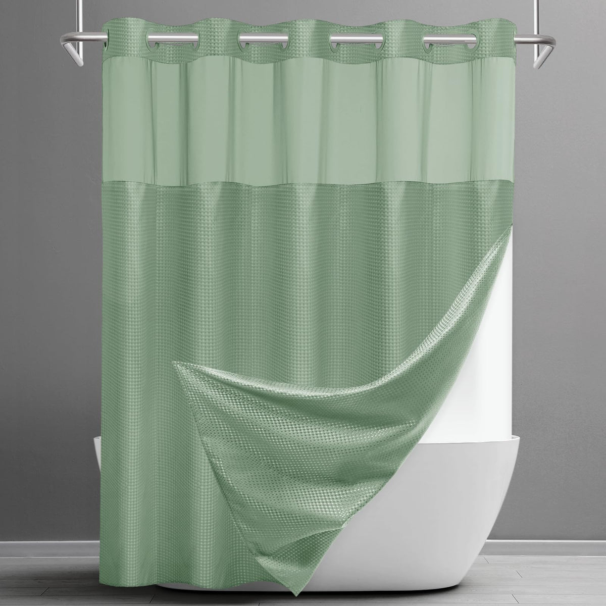 Washable Waffle Weave Shower Curtain with Snap-In Liner, Waterproof Double Layer Bathroom Curtain 71 x 74 Inch