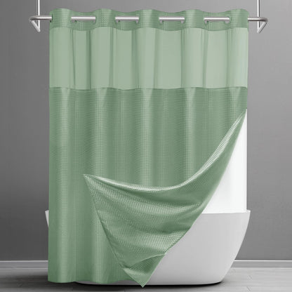 Washable Waffle Weave Shower Curtain with Snap-In Liner, Waterproof Double Layer Bathroom Curtain 71 x 74 Inch