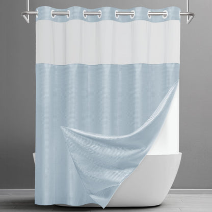 Washable Waffle Weave Shower Curtain with Snap-In Liner, Waterproof Double Layer Bathroom Curtain 71 x 74 Inch