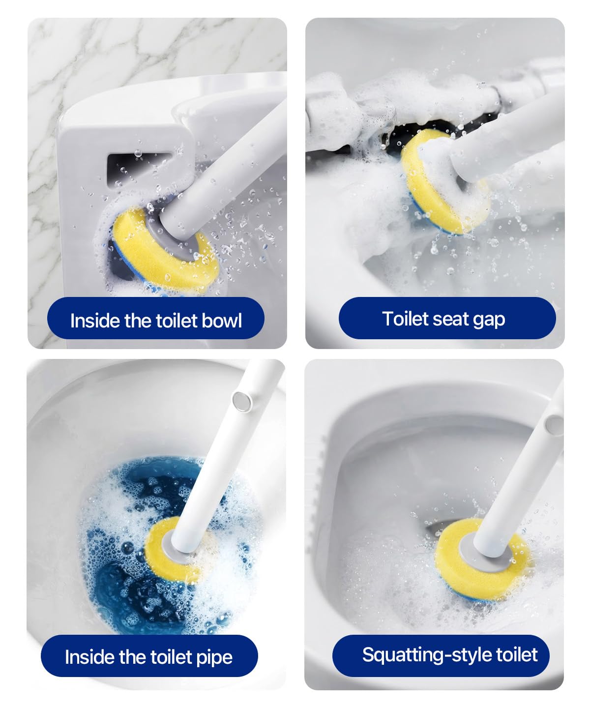 Disposable Toilet Brush with Holder, Toilet Wand Cleaning Kit with 16 Sponge Refills, Touch-Free Bathroom Cleaner, Wall-Mounted or Freestanding