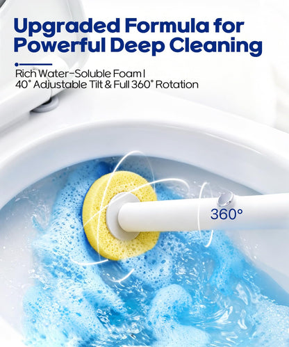 Disposable Toilet Brush with Holder, Toilet Wand Cleaning Kit with 16 Sponge Refills, Touch-Free Bathroom Cleaner, Wall-Mounted or Freestanding