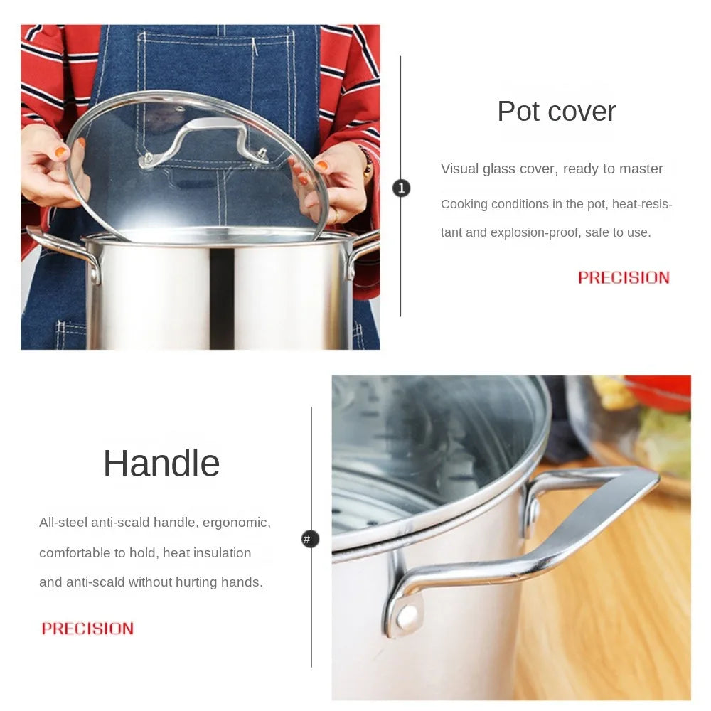 26/28CM Stainless Steel Soup Pot Kitchen Utensils Milk Boiling Water Cooking Daily Use Stockpot Pans With Lid Soup Sauce Pan