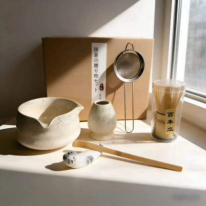 6-Piece Matcha Tea Set - Kiln-Fired Ceramic Bowl with Bamboo Spoon, Tea Whisk, and Tea Powder Sieve - Complete Set for Matcha Enthusiasts, Beginners, Tea Ceremonies, and Daily Use - Elegant Gift for Tea Art Lovers, Chinese Te