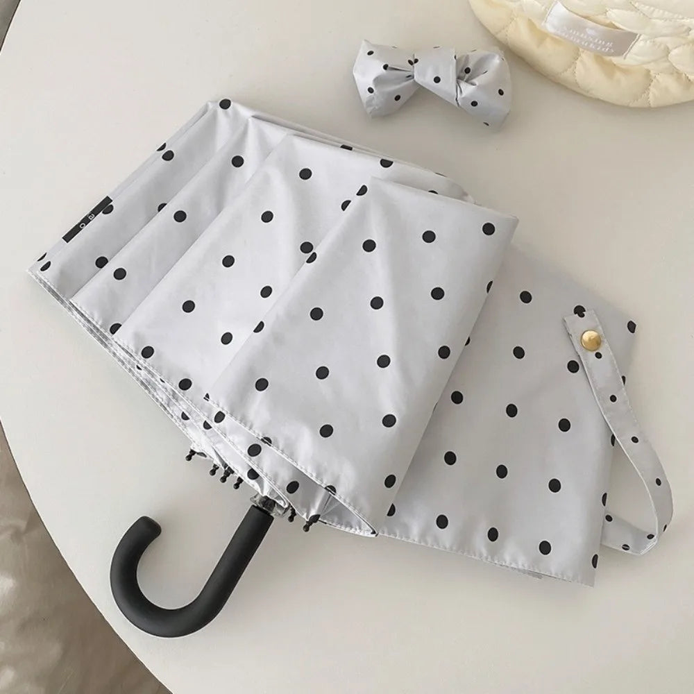 UV Protection Polka Dot Folding Umbrella Lightweight Beach Sun Rain Umbrella Compact Portable Travel Outdoor Umbrella Daily Use