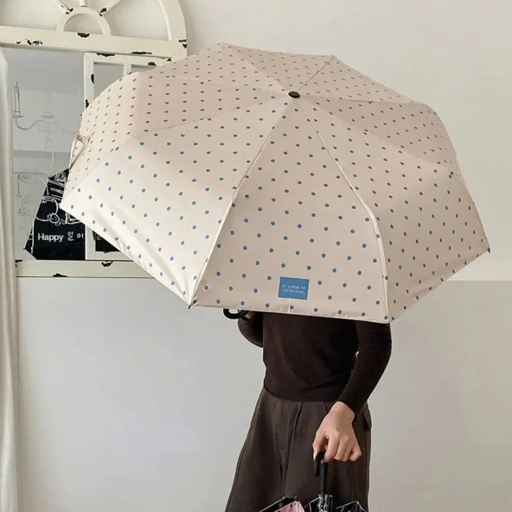 UV Protection Polka Dot Folding Umbrella Lightweight Beach Sun Rain Umbrella Compact Portable Travel Outdoor Umbrella Daily Use