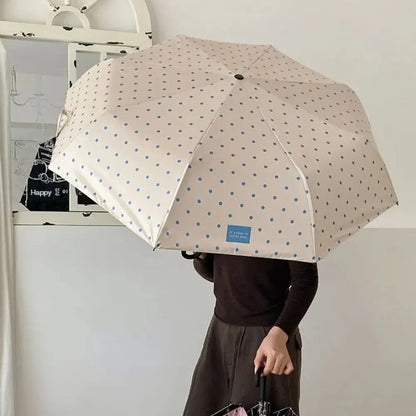 UV Protection Polka Dot Folding Umbrella Lightweight Beach Sun Rain Umbrella Compact Portable Travel Outdoor Umbrella Daily Use