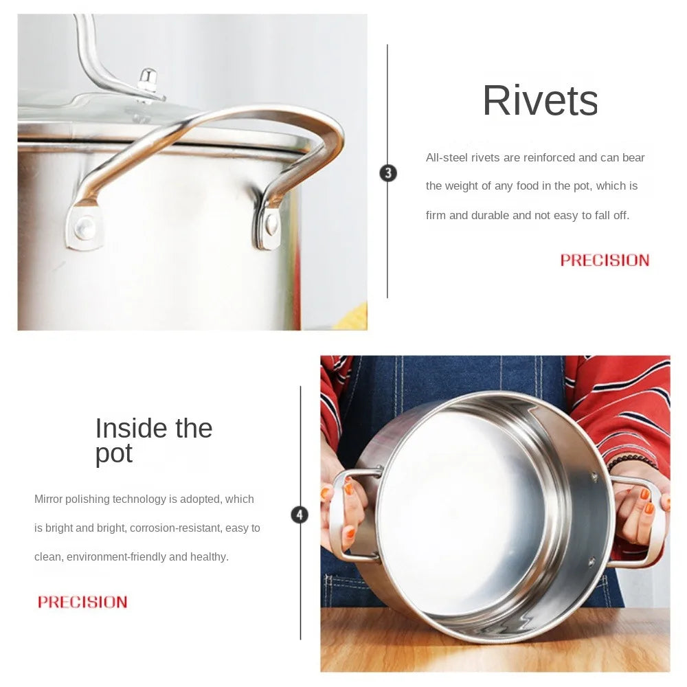 26/28CM Stainless Steel Soup Pot Kitchen Utensils Milk Boiling Water Cooking Daily Use Stockpot Pans With Lid Soup Sauce Pan