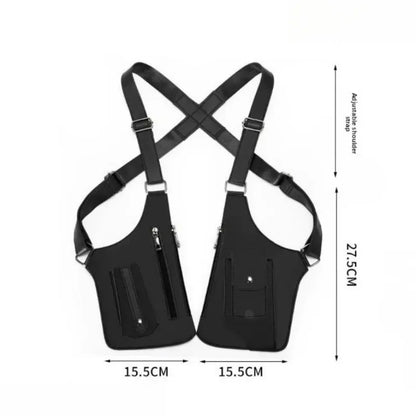 Retro Double Shoulder Strap Tactical Chest Bag Multi Pocket Anti Theft Waterproof PU for Men Outdoor Travel Hiking Daily Use