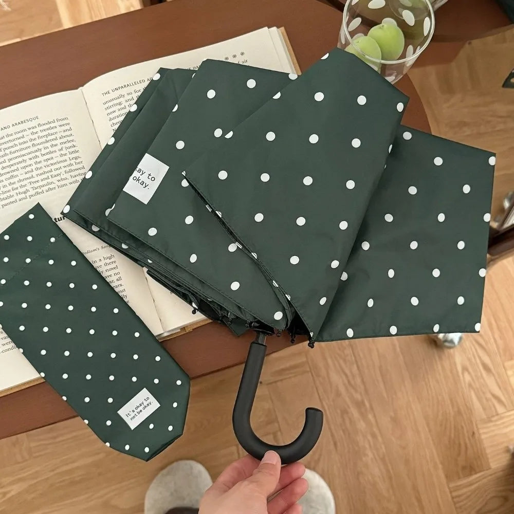 UV Protection Polka Dot Folding Umbrella Lightweight Beach Sun Rain Umbrella Compact Portable Travel Outdoor Umbrella Daily Use