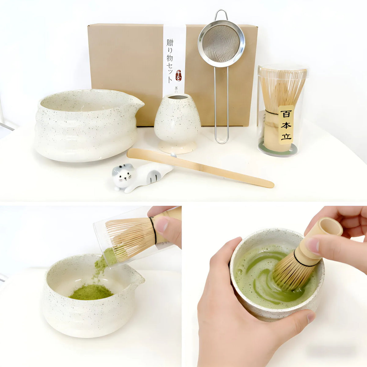 6-Piece Matcha Tea Set - Kiln-Fired Ceramic Bowl with Bamboo Spoon, Tea Whisk, and Tea Powder Sieve - Complete Set for Matcha Enthusiasts, Beginners, Tea Ceremonies, and Daily Use - Elegant Gift for Tea Art Lovers, Chinese Te