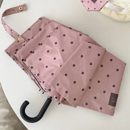 UV Protection Polka Dot Folding Umbrella Lightweight Beach Sun Rain Umbrella Compact Portable Travel Outdoor Umbrella Daily Use