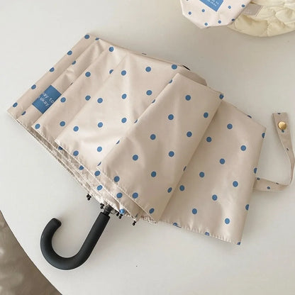 UV Protection Polka Dot Folding Umbrella Lightweight Beach Sun Rain Umbrella Compact Portable Travel Outdoor Umbrella Daily Use