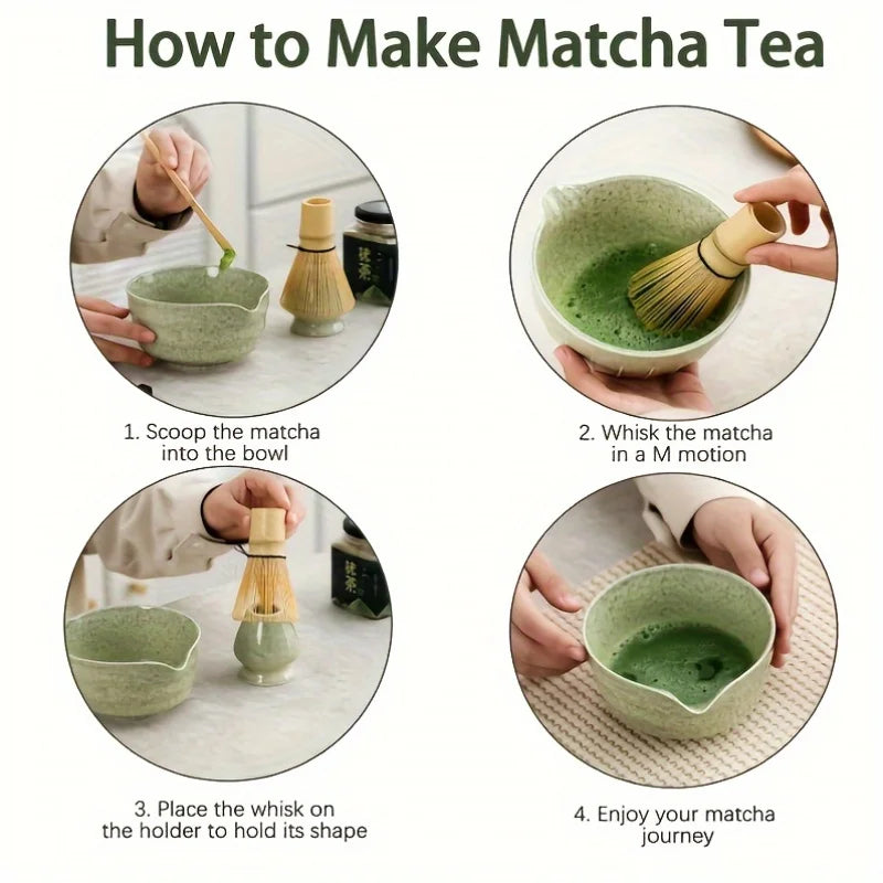 6-Piece Matcha Tea Set - Kiln-Fired Ceramic Bowl with Bamboo Spoon, Tea Whisk, and Tea Powder Sieve - Complete Set for Matcha Enthusiasts, Beginners, Tea Ceremonies, and Daily Use - Elegant Gift for Tea Art Lovers, Chinese Te