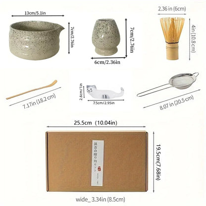 6-Piece Matcha Tea Set - Kiln-Fired Ceramic Bowl with Bamboo Spoon, Tea Whisk, and Tea Powder Sieve - Complete Set for Matcha Enthusiasts, Beginners, Tea Ceremonies, and Daily Use - Elegant Gift for Tea Art Lovers, Chinese Te