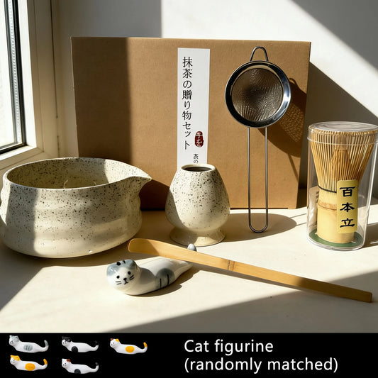 6-Piece Matcha Tea Set - Kiln-Fired Ceramic Bowl with Bamboo Spoon, Tea Whisk, and Tea Powder Sieve - Complete Set for Matcha Enthusiasts, Beginners, Tea Ceremonies, and Daily Use - Elegant Gift for Tea Art Lovers, Chinese Te