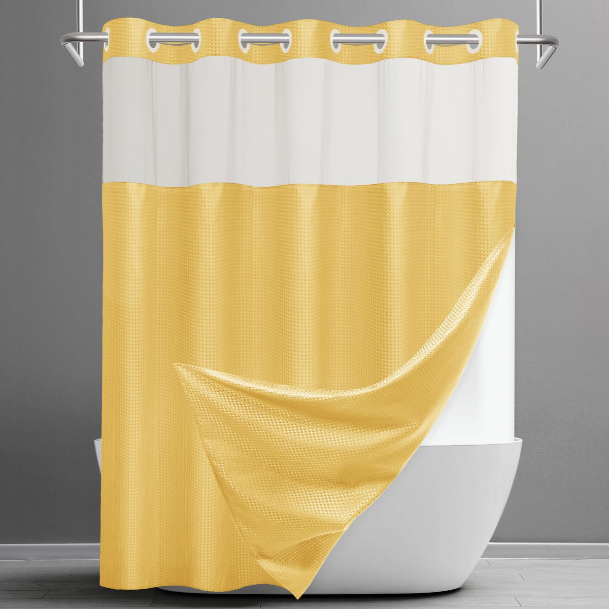 Washable Waffle Weave Shower Curtain with Snap-In Liner, Waterproof Double Layer Bathroom Curtain 71 x 74 Inch