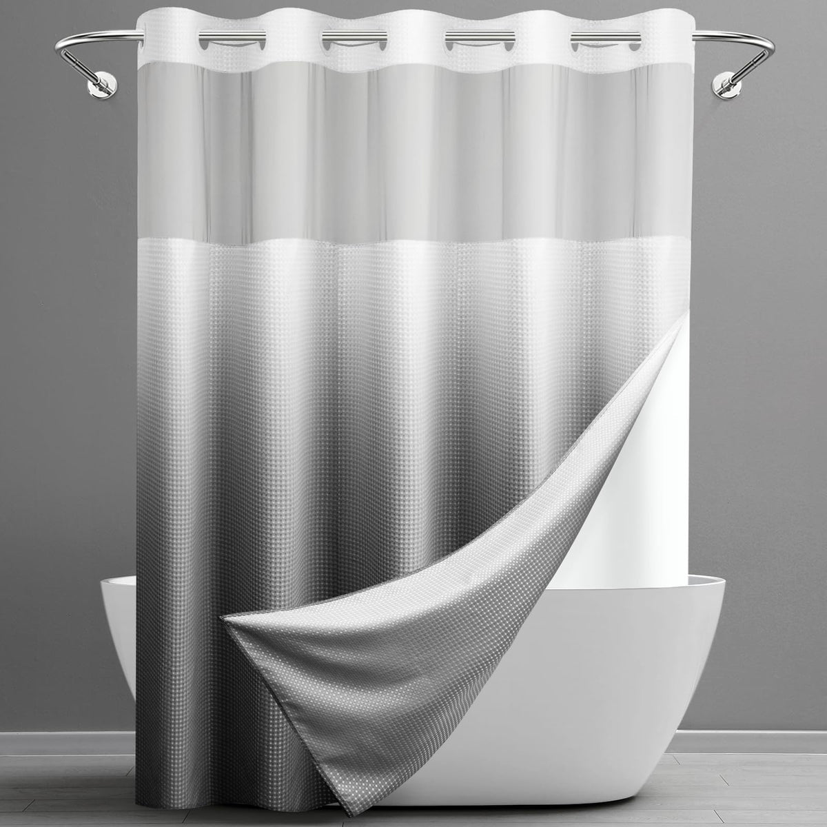 Washable Waffle Weave Shower Curtain with Snap-In Liner, Waterproof Double Layer Bathroom Curtain 71 x 74 Inch