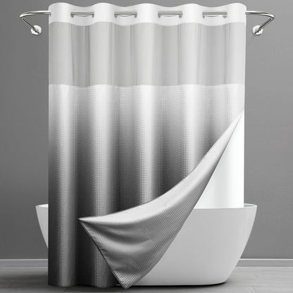 Washable Waffle Weave Shower Curtain with Snap-In Liner, Waterproof Double Layer Bathroom Curtain 71 x 74 Inch