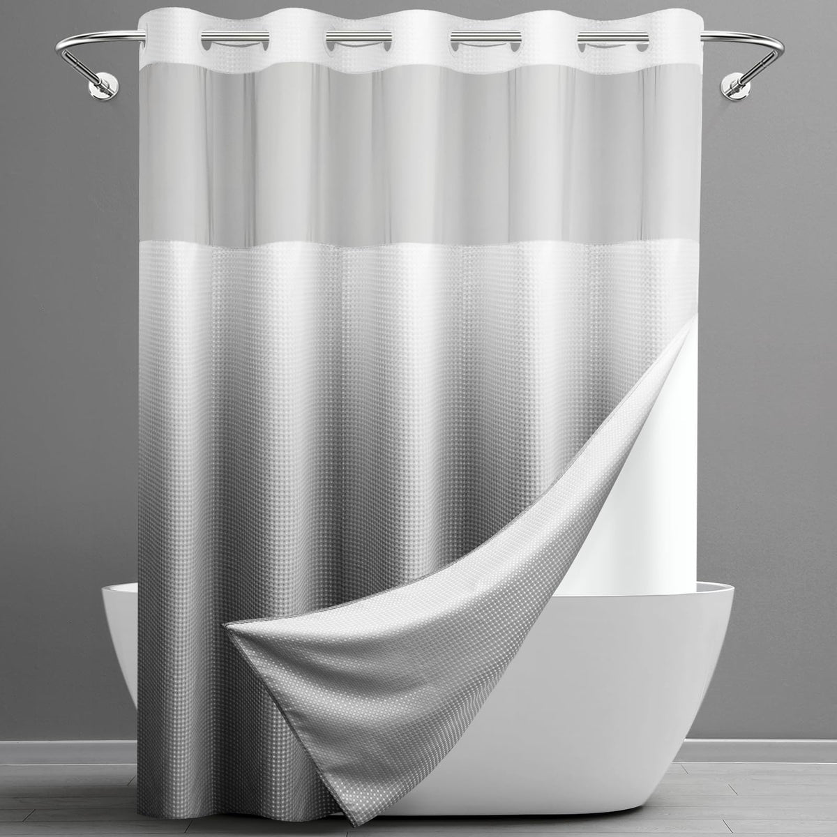 Washable Waffle Weave Shower Curtain with Snap-In Liner, Waterproof Double Layer Bathroom Curtain 71 x 74 Inch