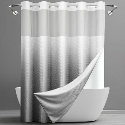 Washable Waffle Weave Shower Curtain with Snap-In Liner, Waterproof Double Layer Bathroom Curtain 71 x 74 Inch